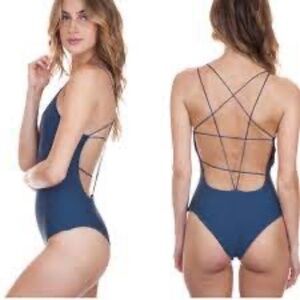 MIKOH KILAUEA Criss Cross Seamless One Piece Swimsuit  in Waterfall Blue XS
